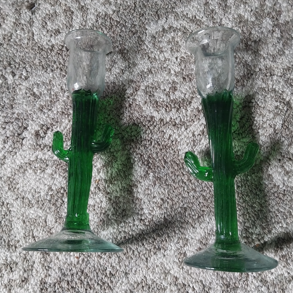 Cactus Candle Stick Holders Set Of 2